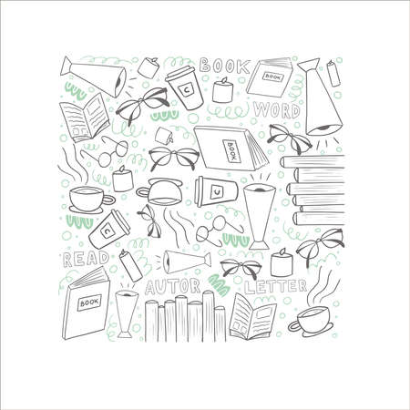 Time to read. Concept with book icons. Doodle design modern vector illustration concept. Enjoy reading vector concept illustration, can be used for landing page, ui, web, app intro card, editorial, flyer, and banner.のイラスト素材