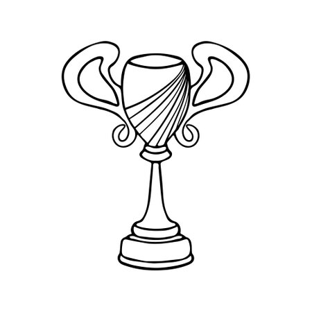 Hand drawn doodle winner trophy, award cup, trophy cup, first place sign. Isolated on white background.のイラスト素材