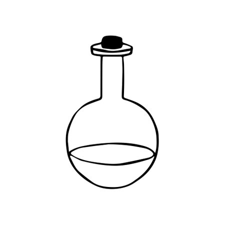 Hand drawn doodle pharmaceutical flask, test tube, chemical laboratory object, chemistry symbol. Isolated on white background.のイラスト素材