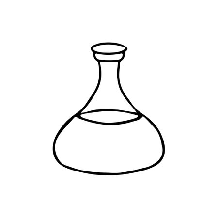 Hand drawn doodle pharmaceutical flask, test tube, chemical laboratory object, chemistry symbol. Isolated on white background.のイラスト素材