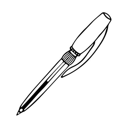 Hand drawn doodle ballpoint pen. Writing stationery clipart. Isolated on white background.のイラスト素材