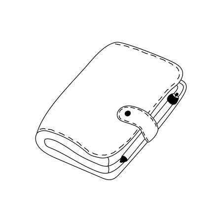 Hand drawn doodle organizer, planner, office notebook in a leather case with a clasp and pen. Isolated on white backgroundのイラスト素材