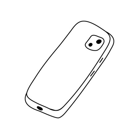 Hand drawn doodle mobile smartphone with side buttons and camera. Isolated on white backgroundのイラスト素材