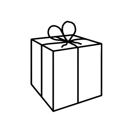 Hand drawn doodle simple gift box with ribbon. Isolated on white backgroundのイラスト素材