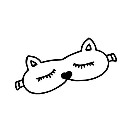 Hand drawn doodle sleep mask in cat shape. Sleeping mask. Cute sleeping cat. Childish animal eye mask. Isolated on white backgroundのイラスト素材