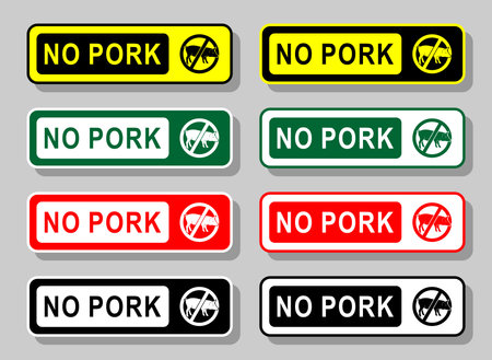 No Pork or Pig Meat Icon or sign, Prohibited Symbol for Vegan, Vegetarian, and Halal Food.Simple flat design, perfect for posters, prints, and drawings.isolated on white backgroundのイラスト素材