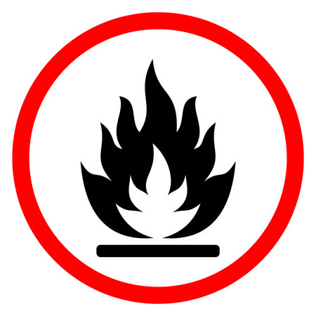 Flammable substances sign. Vector illustration of GHS hazard pictogram warning sign with flame fire inside. Attention. Caution flammable materials. hazard icon. printable vector.のイラスト素材