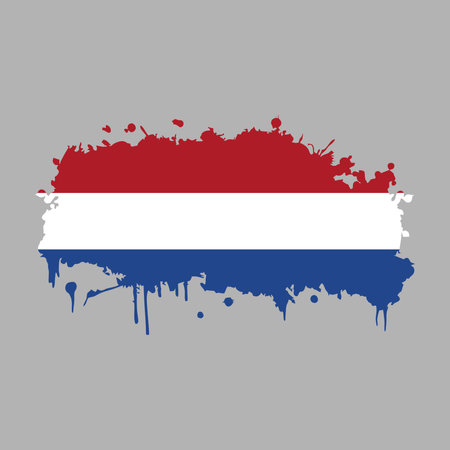 Editable and scalable vector EPS Graphic of Paint Splash Shape With Netherlands Flag, Isolated on White Background. Grunge Dutch ink splattered flag vector.のイラスト素材