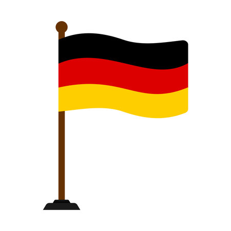 Flag of Germany on a flagstaff. The German country flag with a pole stand icon in flat style, pennants fluttering in the wind. Editable, scalable vector EPS designのイラスト素材
