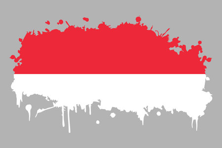 Editable and scalable vector EPS Graphic of Paint Splash Shape With Indonesian Flag, Isolated on White Background. Grunge Indonesian ink splattered flag vector.のイラスト素材