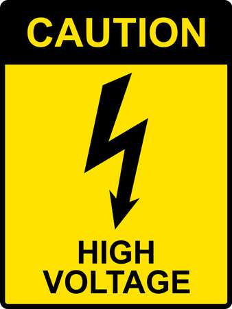 High voltage sign. Caution or danger or warning sign, electrical hazard sign. Vector illustration. Isolated on white backgroundのイラスト素材