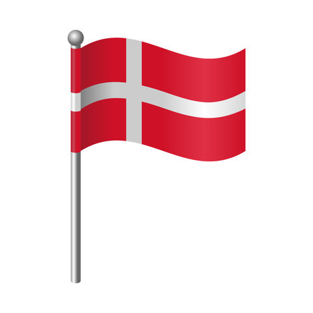 Official Denmark Flag Waving on a Flagpole Icon - Isolated on White Background, Editable and Scalable Vector EPS File for Graphic Design Elements, Symbols, and Backgroundsのイラスト素材