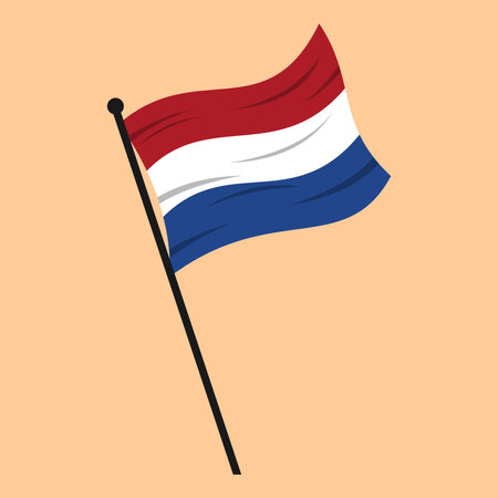 Flag of the Netherlands on a flagstaff. The Netherlands' country flag with a pole stand icon in flat style, pennants fluttering in the wind. Editable, scalable vector EPS designのイラスト素材