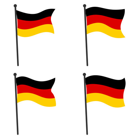 Collection of Germany Flags Waving on Flagpoles Isolated on White Background. Flat Style Vector Illustration, Editable and Scalable EPS File for Graphic Design or Printのイラスト素材