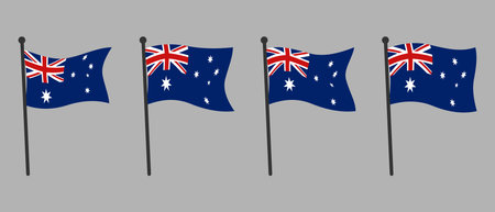 Set of Australian Flags Waving on Poles Isolated on Gray Background in Flat Style, Editable and Scalable Vector Illustration for Icons, Symbols, and Graphic Design Elementsのイラスト素材
