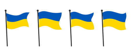 Collection of Ukraine Flags Waving on Flagpoles Isolated on White Background. Flat Icon or Symbol. Editable and Scalable Vector EPS for Graphic Design Elements or Printing Needs.のイラスト素材
