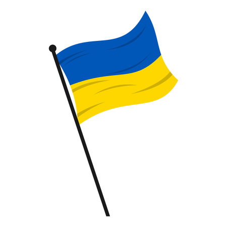 Vector Illustration of Ukraine National Flag Waving on Pole Isolated on White Background. Flat Style, Editable and Scalable EPS for Graphic Design Elements, Icon, or Easy Printのイラスト素材
