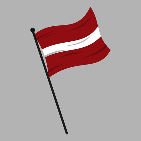 Latvia Flag Waving on Flagpole Isolated on Gray Background.Flat Icon or Symbol in Editable Scalable Vector EPS Format.For Graphic Design Element for Easy Printing and Customizationのイラスト素材