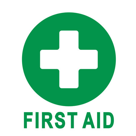 First Aid Label Sign Sticker, Green Circular Design, Isolated on White Background. Editable Scalable Vector EPS for Logo, Badge, Info Sign, Sticker, and Moreのイラスト素材