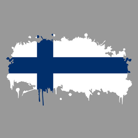 Editable and scalable vector EPS Graphic of Paint Splash Shape With Finland Flag, Isolated on White Background. Grunge Finland ink splattered flag vector.のイラスト素材