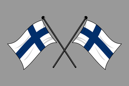 Vector of two crossed Finland flags on a black pole with editable 3d flat style icon and scalable eps file illustration for design element, emblem, poster, etc.のイラスト素材