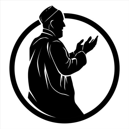 Muslim Person Praying with Raised Hands Icon in Flat Silhouette, Editable and Scalable Line Art Vector Illustration EPS, Isolated on White for Islamic Design and Graphicsのイラスト素材