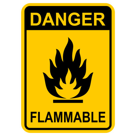 Danger Flammable Liquid Warning Sign with Blazing Fire Icon. Editable and Scalable Vector EPS File, Isolated on White Background, Easy to Print Graphic Design Elementのイラスト素材
