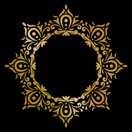 Elegant Gold Ornament Decoration. Luxury Premium Symmetrical Design with Shiny Glossy Black Background. Editable and Scalable Vector EPS for Graphic Design and Printのイラスト素材