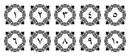 Luxury Arabic Numerals with Ornamental Design Isolated on White Background. Premium Editable and Scalable Vector Illustration for Elegant Backgrounds, Covers, and Page Decorのイラスト素材