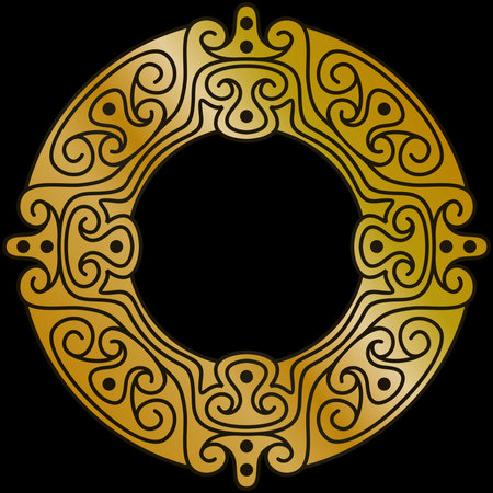 Elegant Gold Ornament Decoration. Luxury Premium Symmetrical Design with Shiny Glossy Black Background. Editable and Scalable Vector EPS for Graphic Design and Printのイラスト素材
