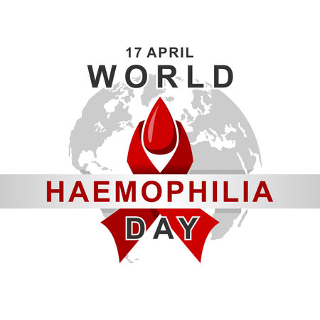 World Hemophilia Day Vector Illustration with Red Ribbon and Blood Drop, April 17 Awareness Graphic for World Haemophilia Day, Medical Support Symbol Designのイラスト素材