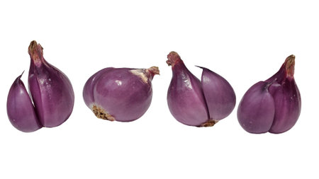 Single Shallot Clove in Multiple Angles Isolated on White Background, Red Onion Views for Cooking...