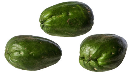 Collection of Fresh Green Chayote (Sechium edule) from Various Angles  Organic Cucurbitaceae Vegetable Isolated on White Background for Cooking, Design, and Visual Projectsの写真素材