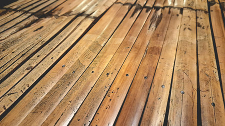 Rustic Bamboo Bench Texture with Cozy Nighttime Glow, Perfect for Vintage and Retro Backgrounds, Wallpapers, or Craft Designs in High-Definition for a Timeless Antique Lookの写真素材