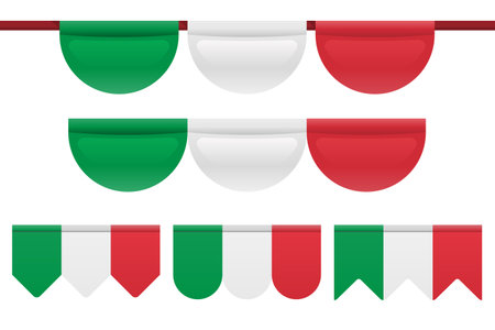 Vector Illustration of Hanging Italian Flag Decoration for Event Banner Mockup or Template Design Isolated on White Backgroundのイラスト素材