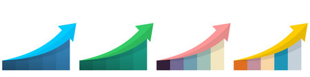 Colorful Business Bar Graph with Rising Arrow, Financial Growth Chart Vector for Analytics,...