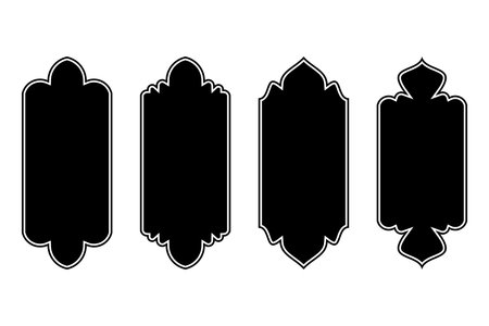 Arabic Style Ornamental Borders, Black and White Islamic Vector Frame Collectionのイラスト素材