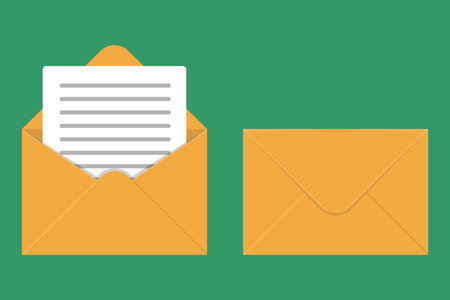 Vector Illustration of Mail Envelope Icon with Open and Closed Letters on Green Background, Flat Design Symbol for Email Notification, Message, Communication, UI UX, and Postal Serのイラスト素材
