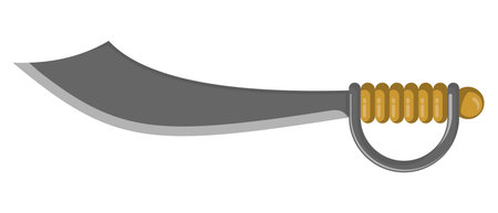 Pirate cutlass sword vector illustration featuring a curved scimitar blade, golden handle, isolated...