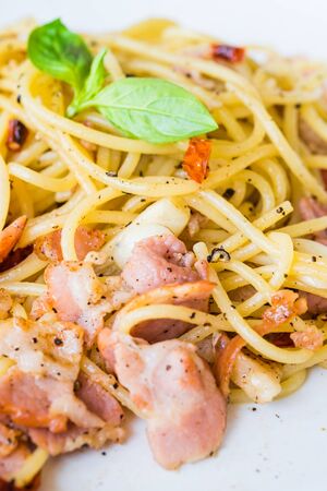 Spagetti bacon close-upの写真素材