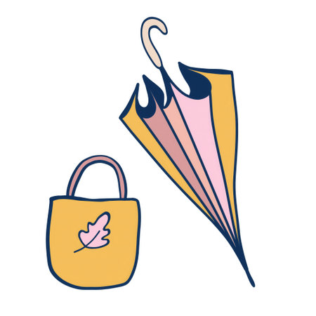 Stylish umbrella and tote bag design with autumn leaf motifのイラスト素材