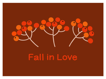 Colorful autumn trees with vibrant leaves and the phrase fall in love on a rich brown backgroundのイラスト素材