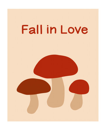 Colorful illustration of mushrooms with a playful text in warm tones in autumn styleのイラスト素材