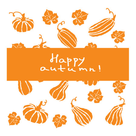 Orange autumn leaves and squash celebration with a cheerful message highlighting the beauty of the seasonのイラスト素材