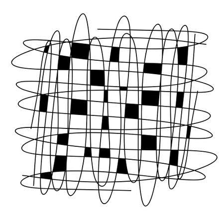 Abstract black and white pattern with checkered squares and wavy lines creating a dynamic illusion of motionのイラスト素材