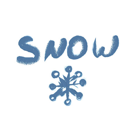 The word snow illustrated with artistic blue lettering and a stylized snowflake in the centerの写真素材