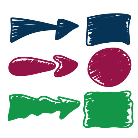 Bold colored arrows and shapes on a white background ideal for design elements and creative presentationsのイラスト素材