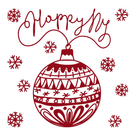 Decorative holiday ornament design with snowflakes and a festive greeting in red color schemeのイラスト素材