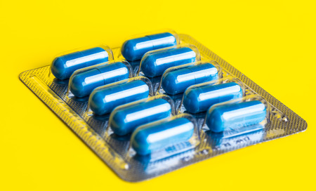 A variety of medicinal tablets in blister pack.の写真素材