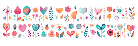 Watercolor valentine illustrations isolated on white. Wreath,pigeons,envelopes,bottle,hearts for romantic,wedding,valentines day designの素材